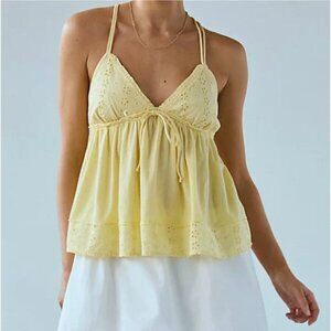 Butter Yellow Urban Outfitters Eyelet Lace Babydoll Tank Top, Perfect for Summer